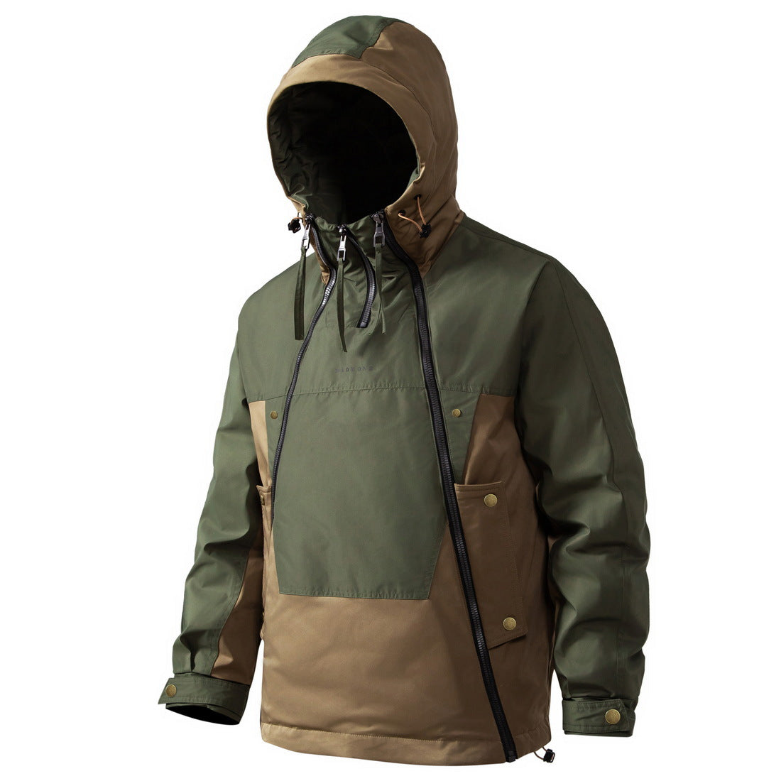 Mens American-style Functional Hooded Jacket With Dual Zippers