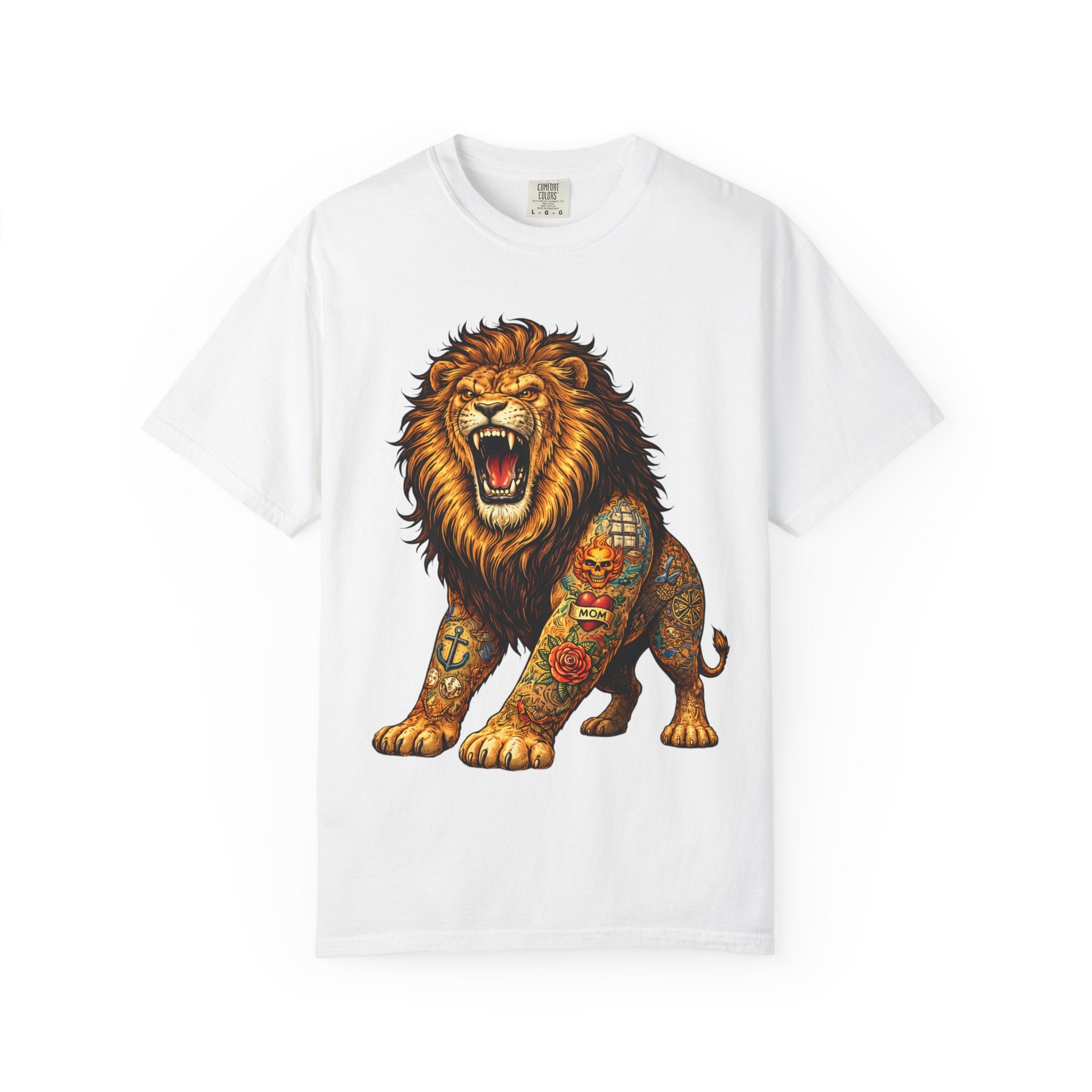 Roaring Tattooed Lion T-shirt |BuiltDifferent Mindset Tee-No Excuses