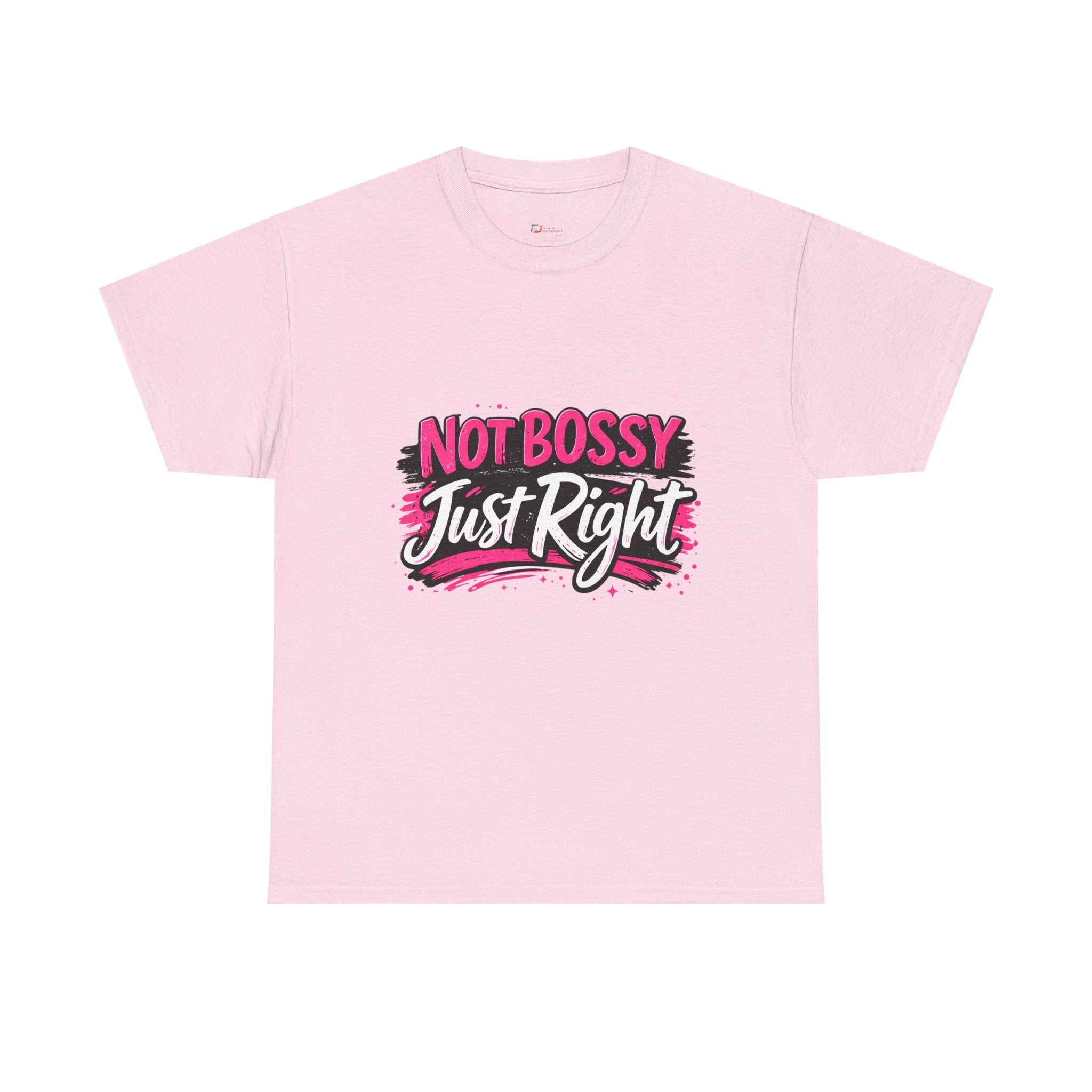 Not Bossy Just Right Tee | Pink Brush Script Graphic Shirt