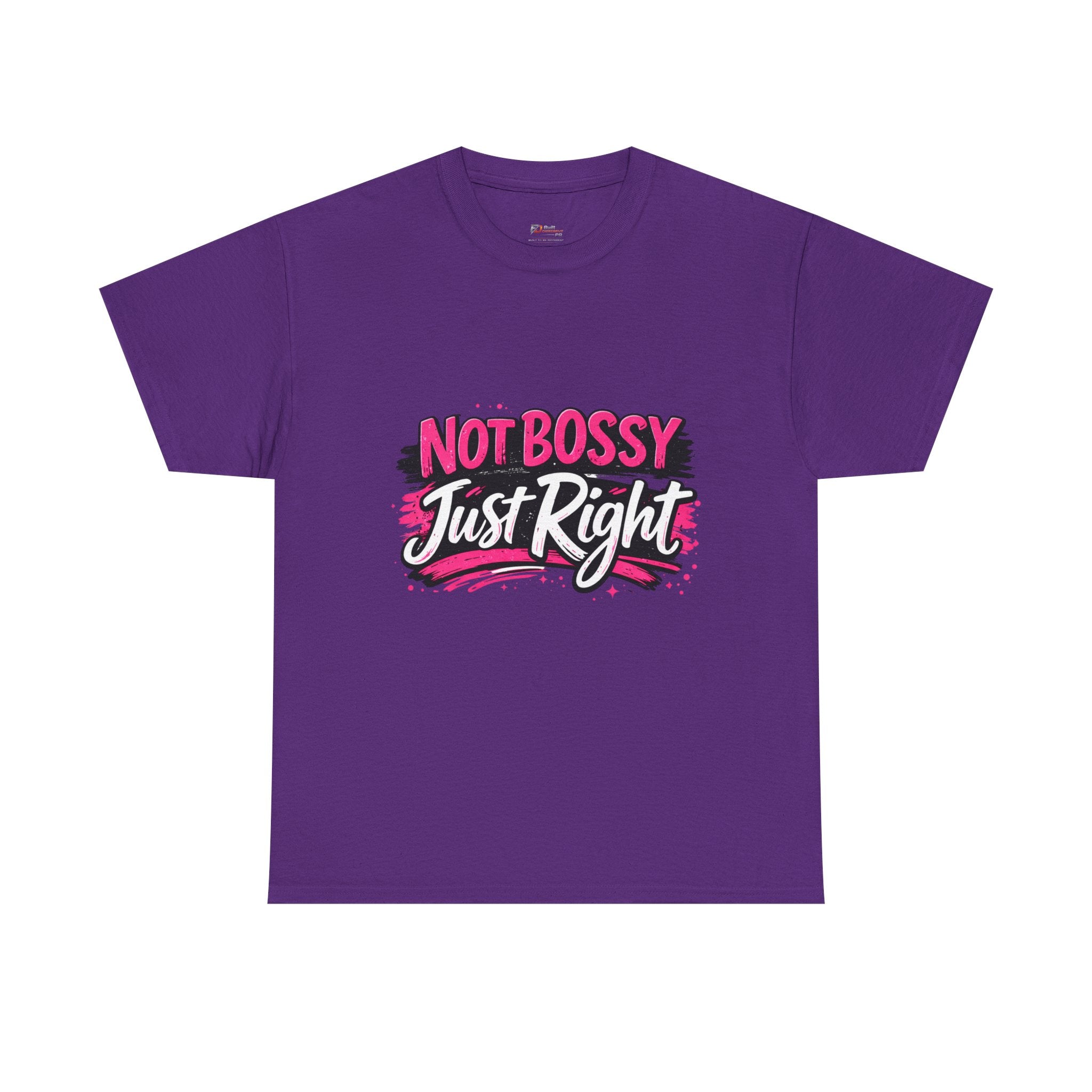 Not Bossy Just Right Tee | Pink Brush Script Graphic Shirt