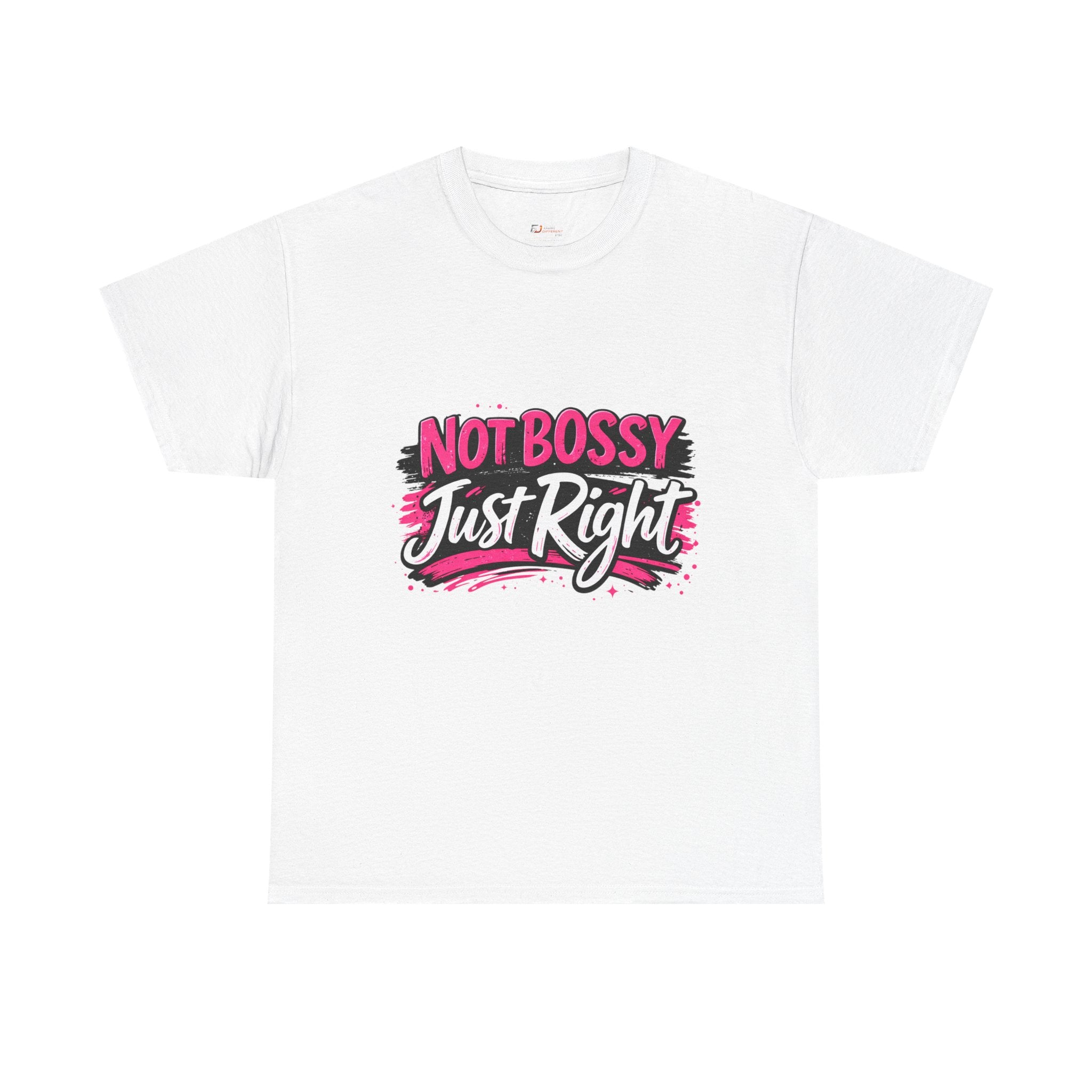 Not Bossy Just Right Tee | Pink Brush Script Graphic Shirt