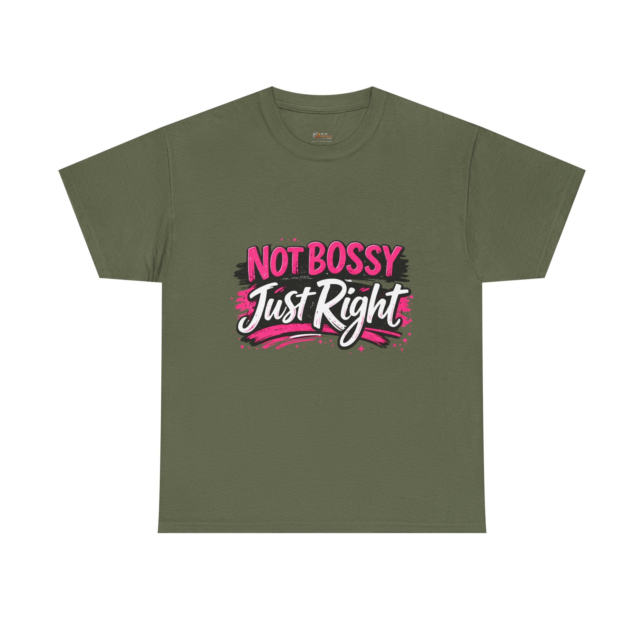 Not Bossy Just Right Tee | Pink Brush Script Graphic Shirt