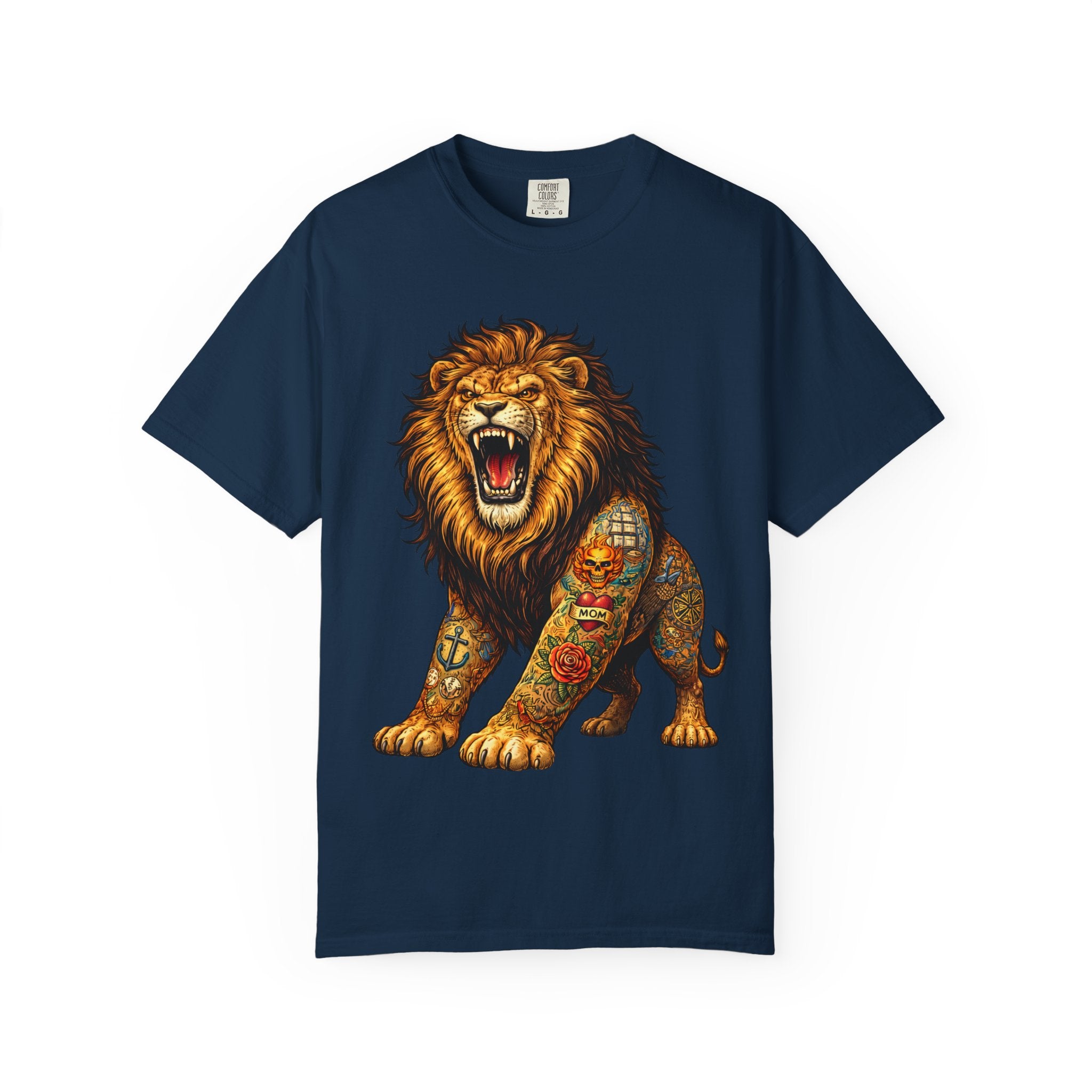 Roaring Tattooed Lion T-shirt |BuiltDifferent Mindset Tee-No Excuses