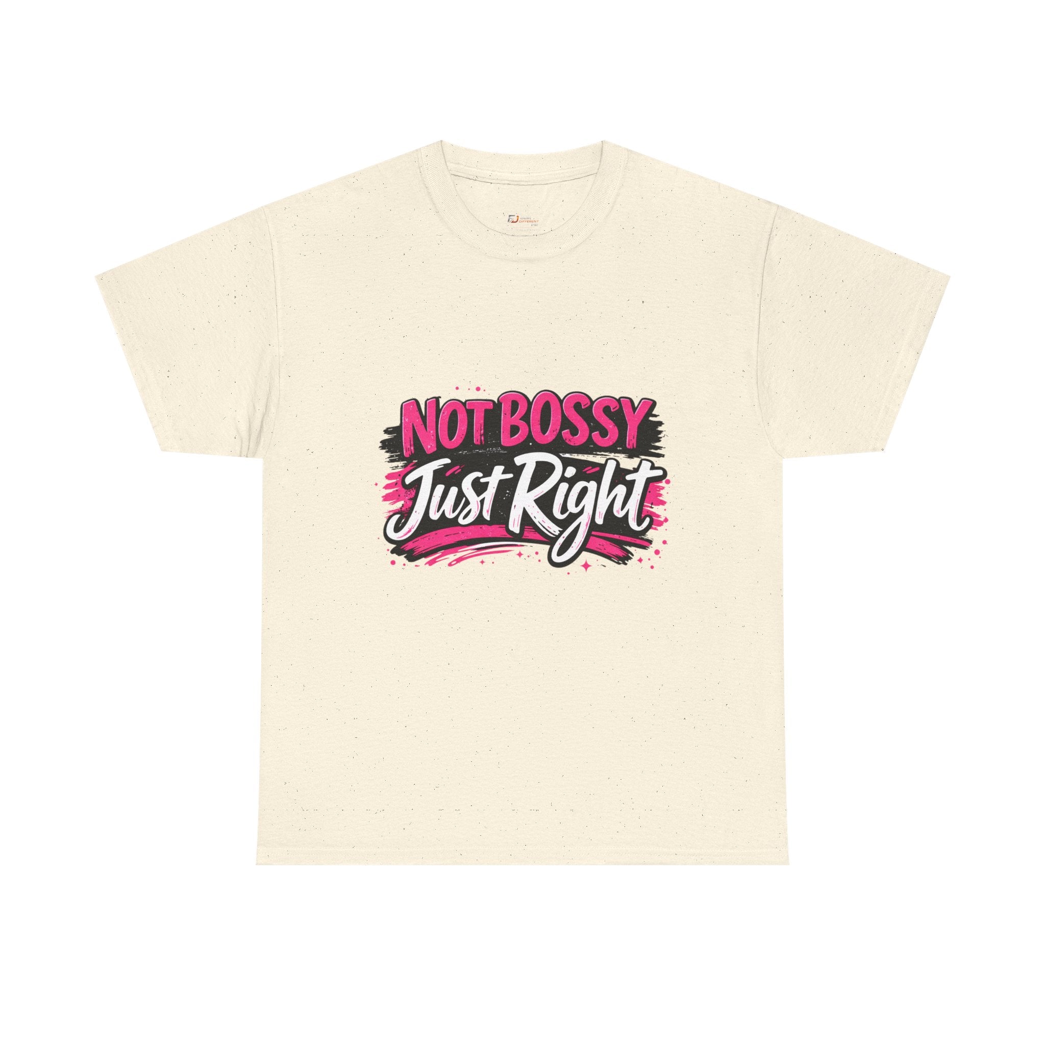 Not Bossy Just Right Tee | Pink Brush Script Graphic Shirt