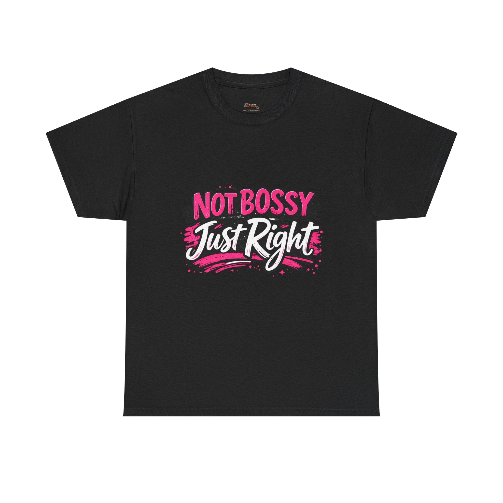 Not Bossy Just Right Tee | Pink Brush Script Graphic Shirt