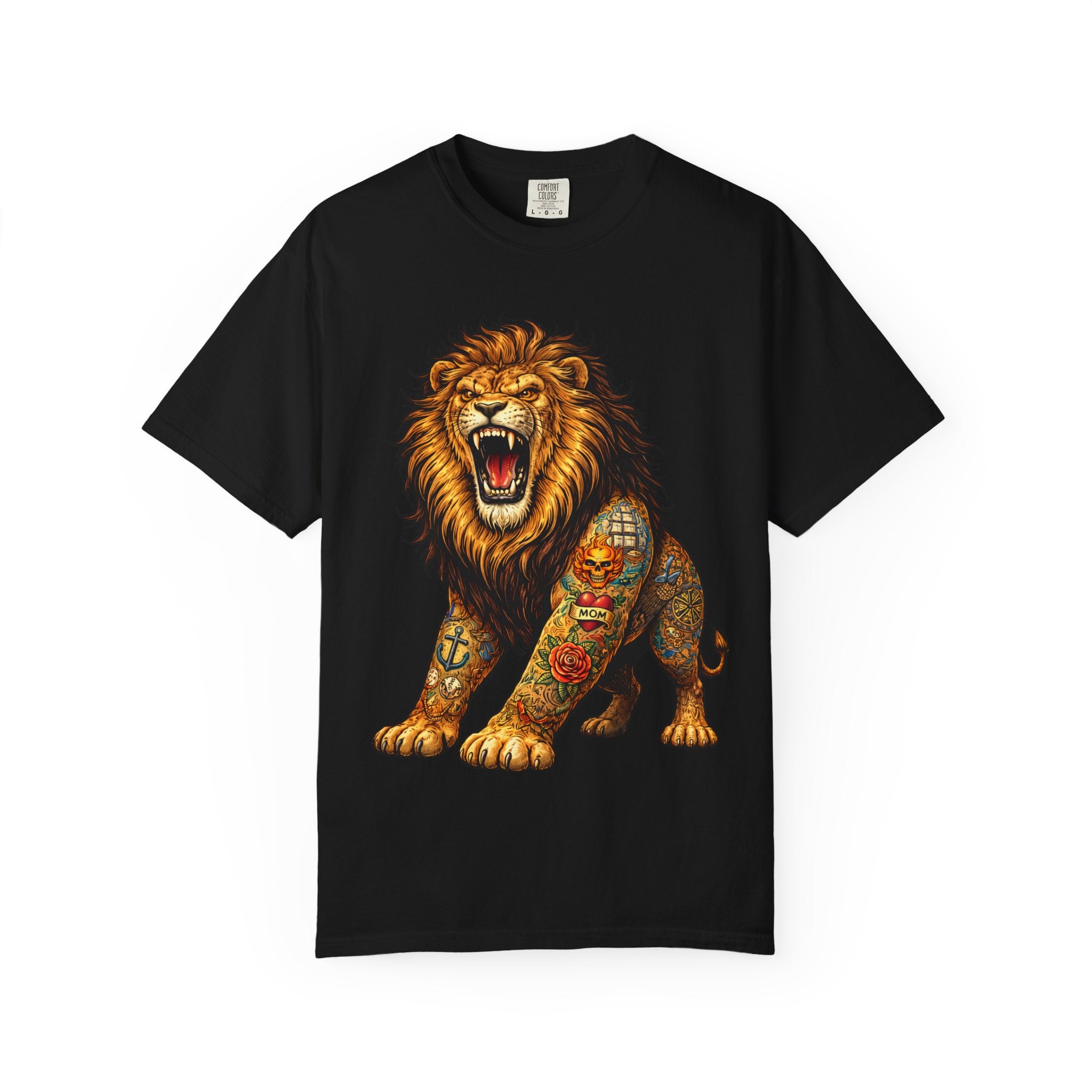 Roaring Tattooed Lion T-shirt |BuiltDifferent Mindset Tee-No Excuses