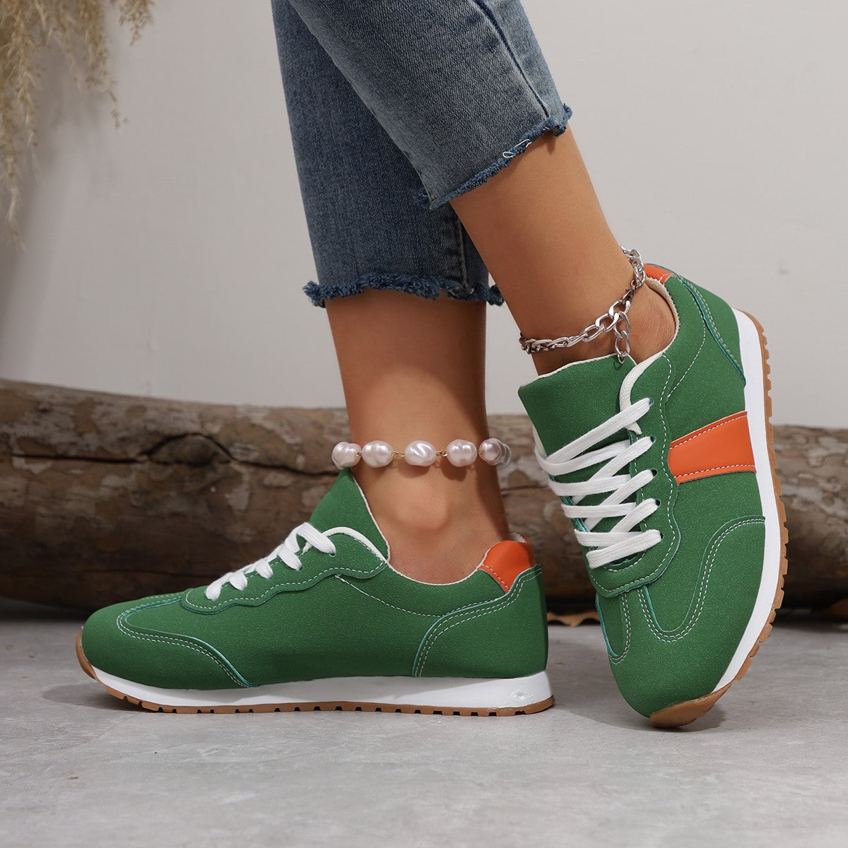 Womens Round-toe Lace-up Casual Thick-soled Elevating Sneakers