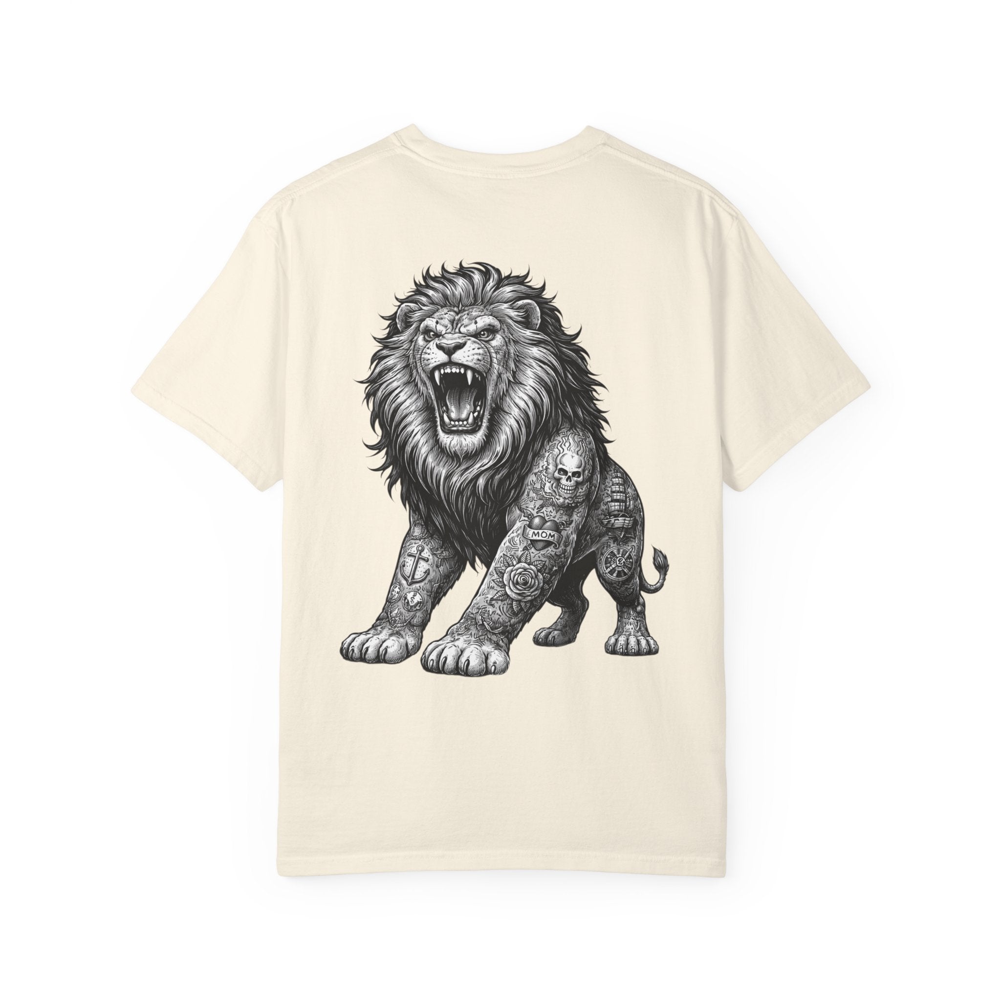 Roaring Tattoo Lion T-Shirt | Graphic Lion Back Print