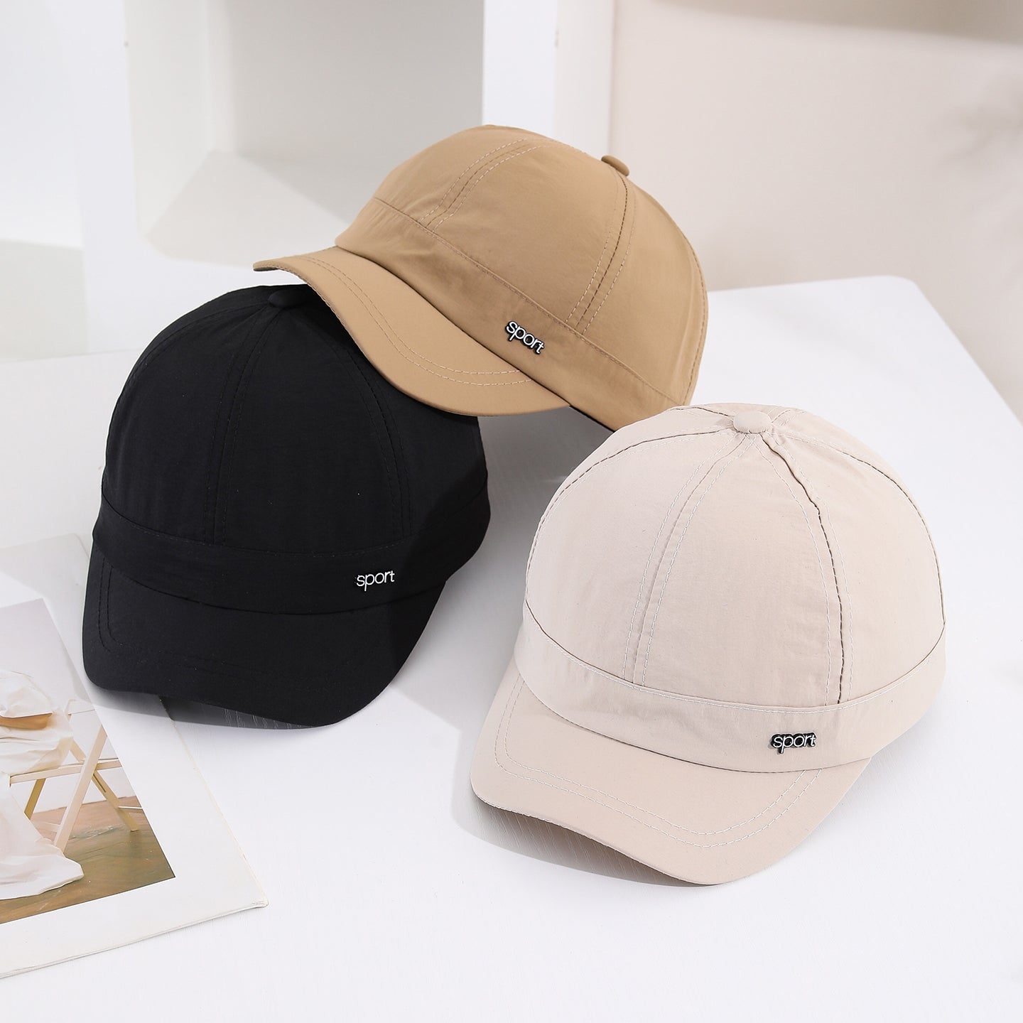 Men's Solid-color Sport Quick-drying Thin Style Versatile Sporty Short-brimmed Baseball Cap Suitable For Daily Commuting, Casual Outings And Outdoor Activities.
