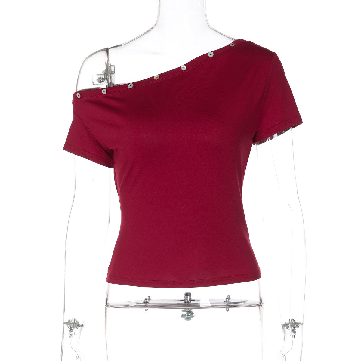 Asymmetrical Off-shoulder Design With A Fitted Waist For Slimming Effect Short Sleeves