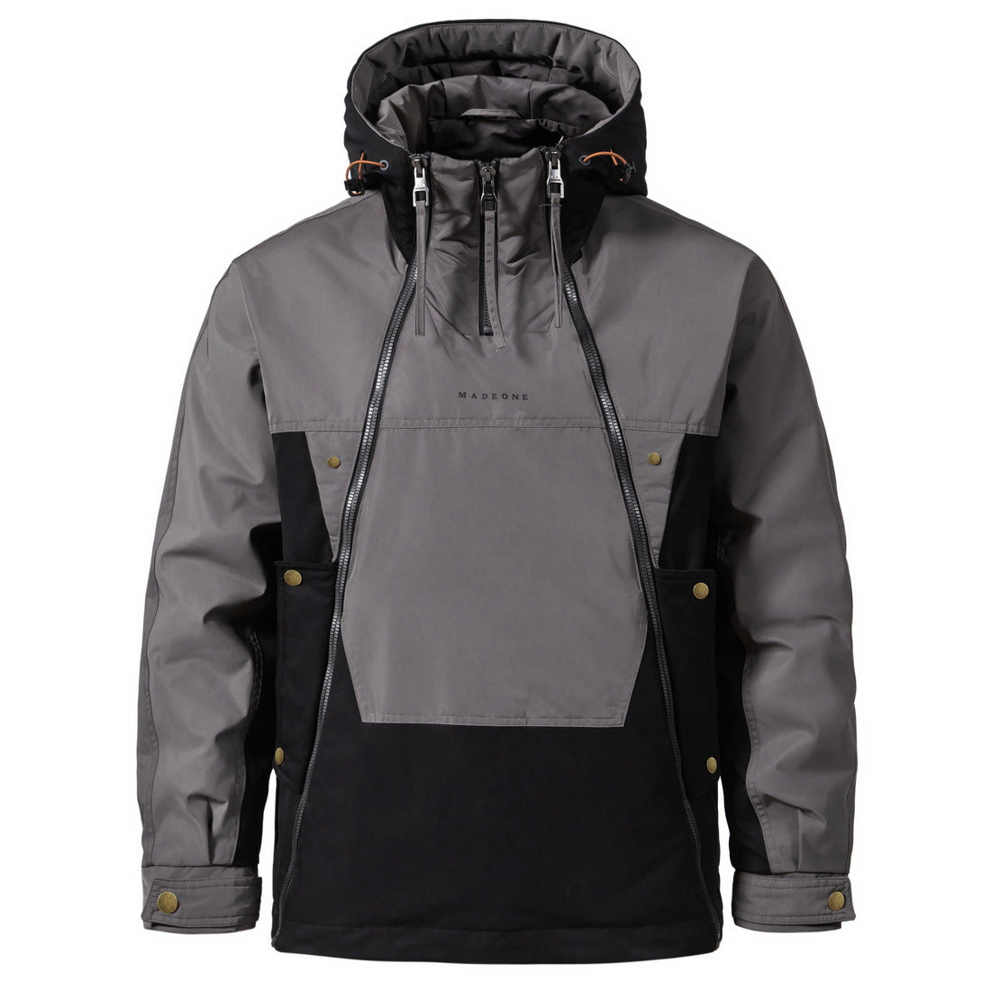 Mens American-style Functional Hooded Jacket With Dual Zippers