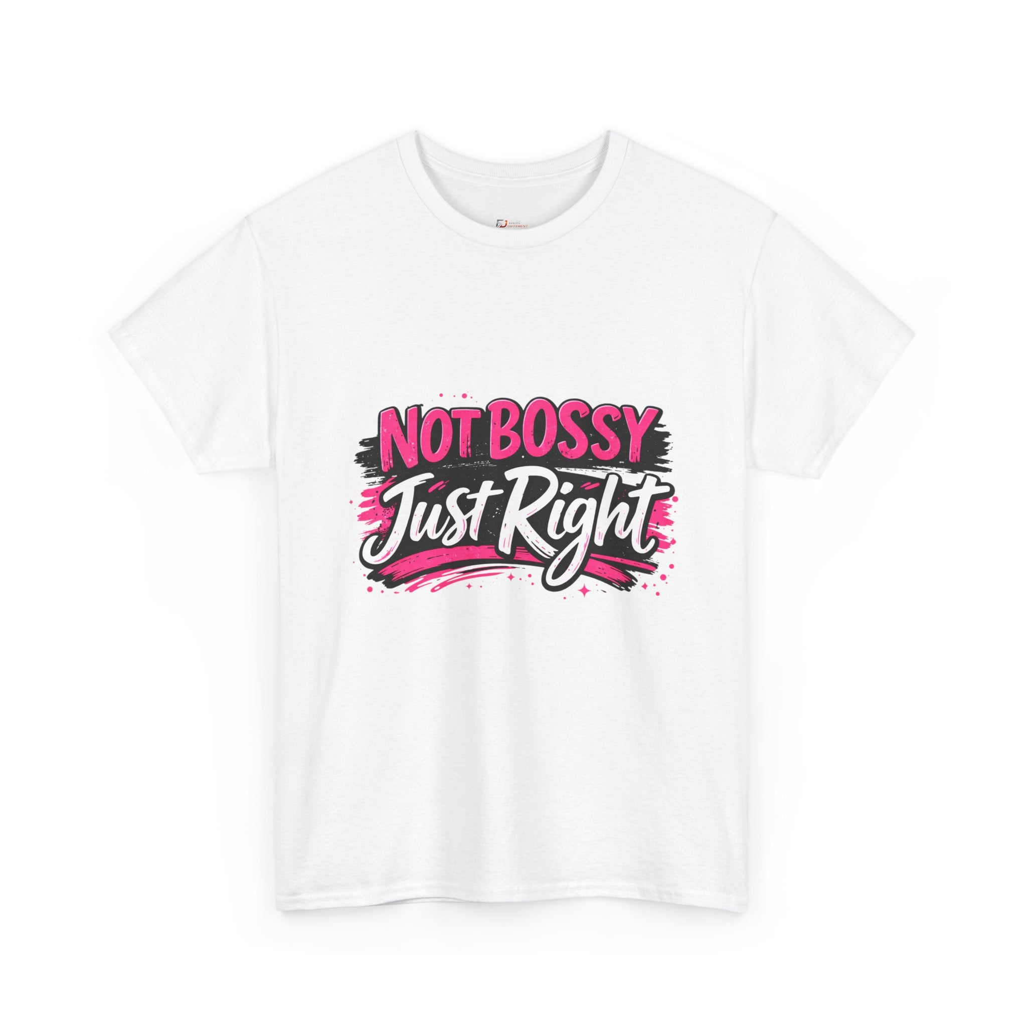 Not Bossy Just Right Tee | Pink Brush Script Graphic Shirt
