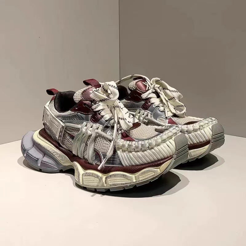 Womens Strappy Retro Chunky Elevating Fashion Sneakers