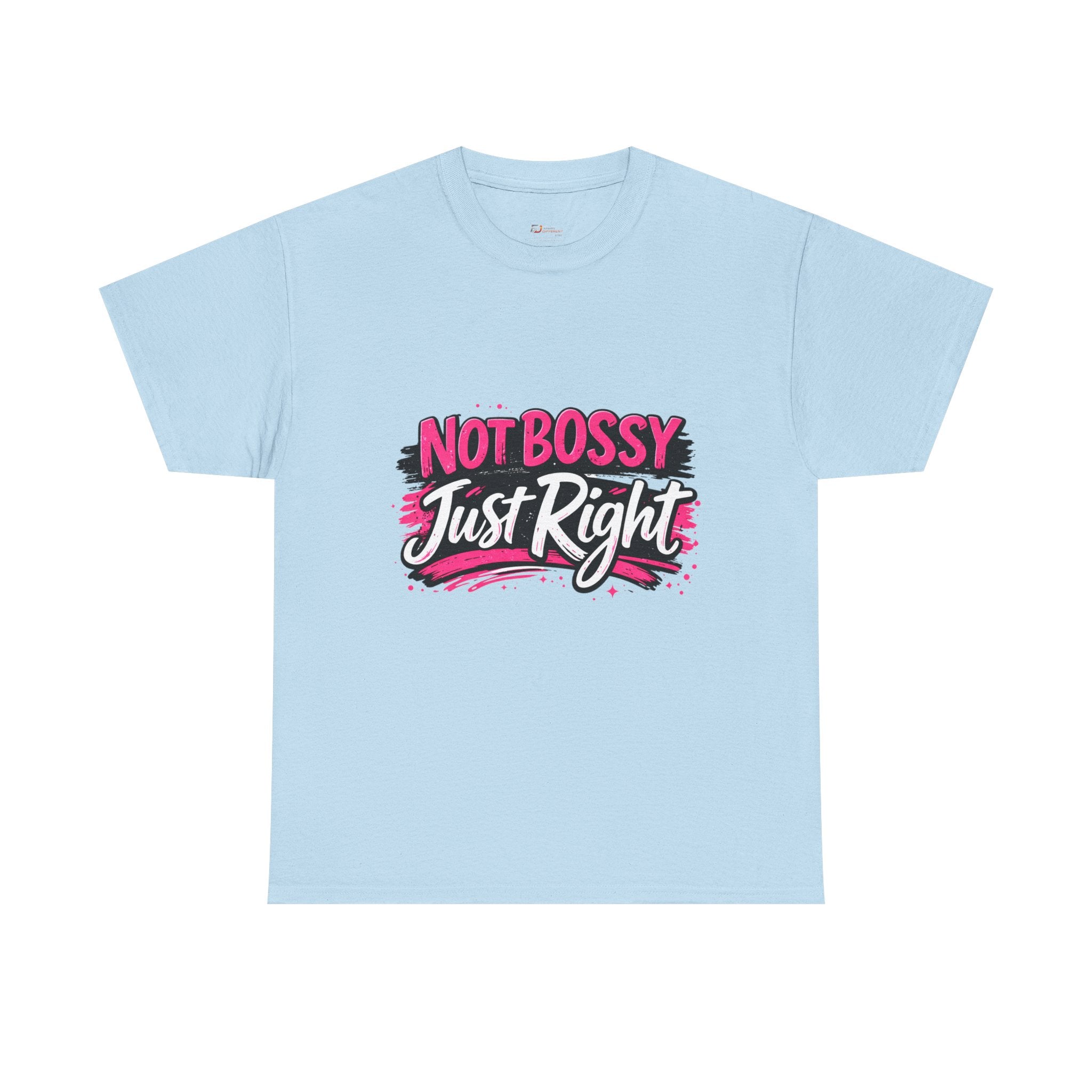 Not Bossy Just Right Tee | Pink Brush Script Graphic Shirt