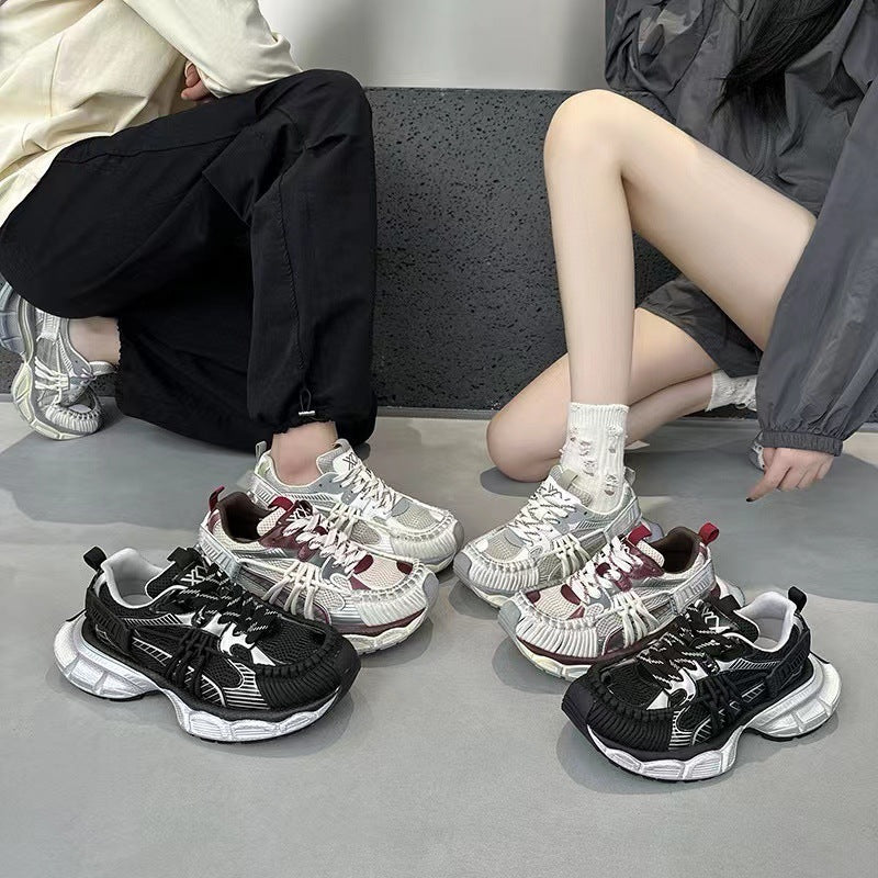 Womens Strappy Retro Chunky Elevating Fashion Sneakers