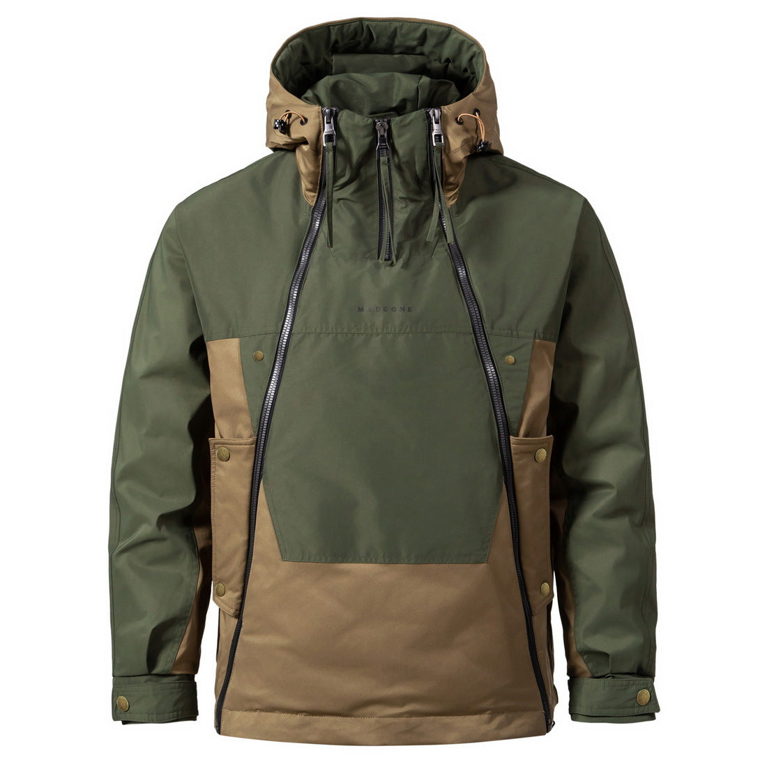 Mens American-style Functional Hooded Jacket With Dual Zippers