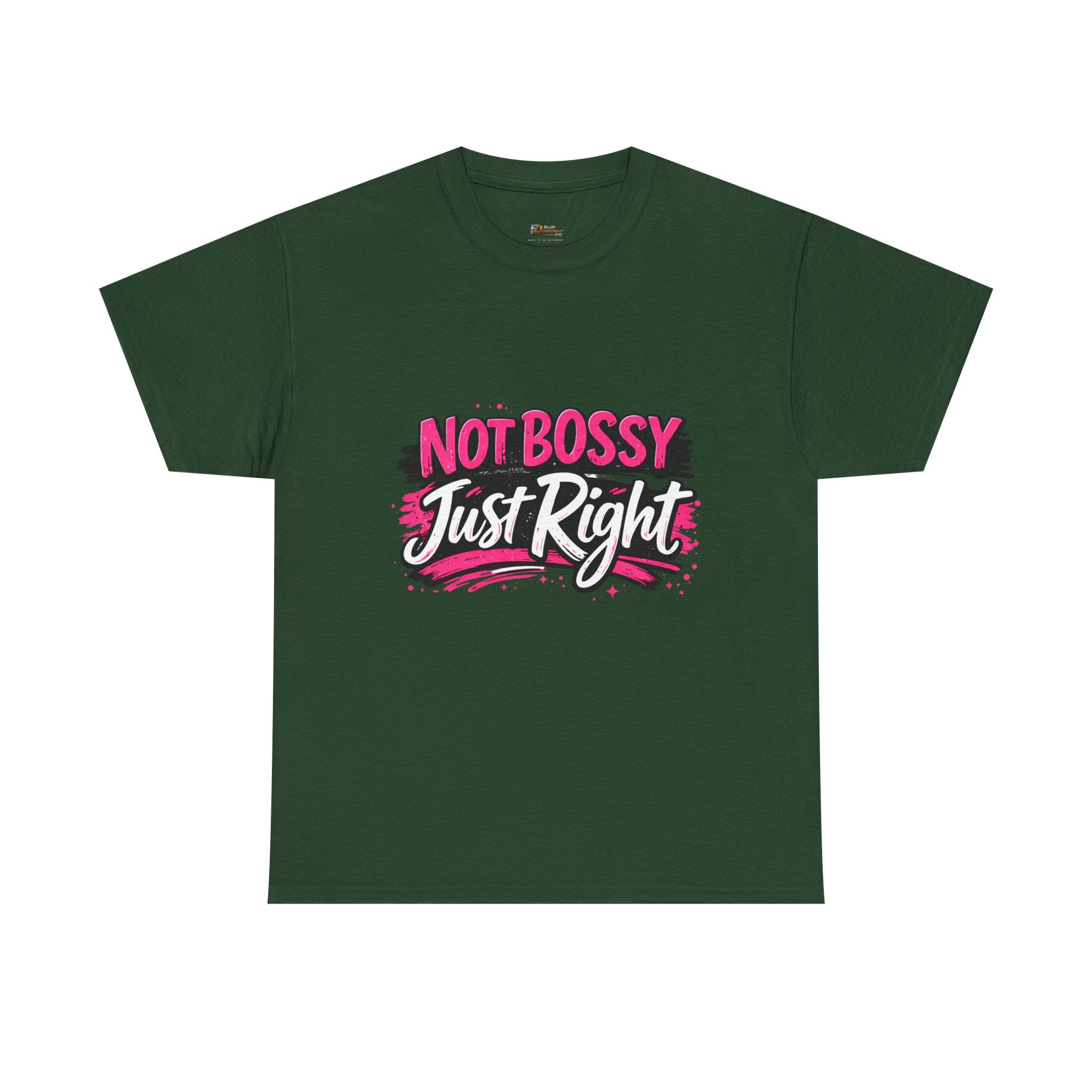 Not Bossy Just Right Tee | Pink Brush Script Graphic Shirt