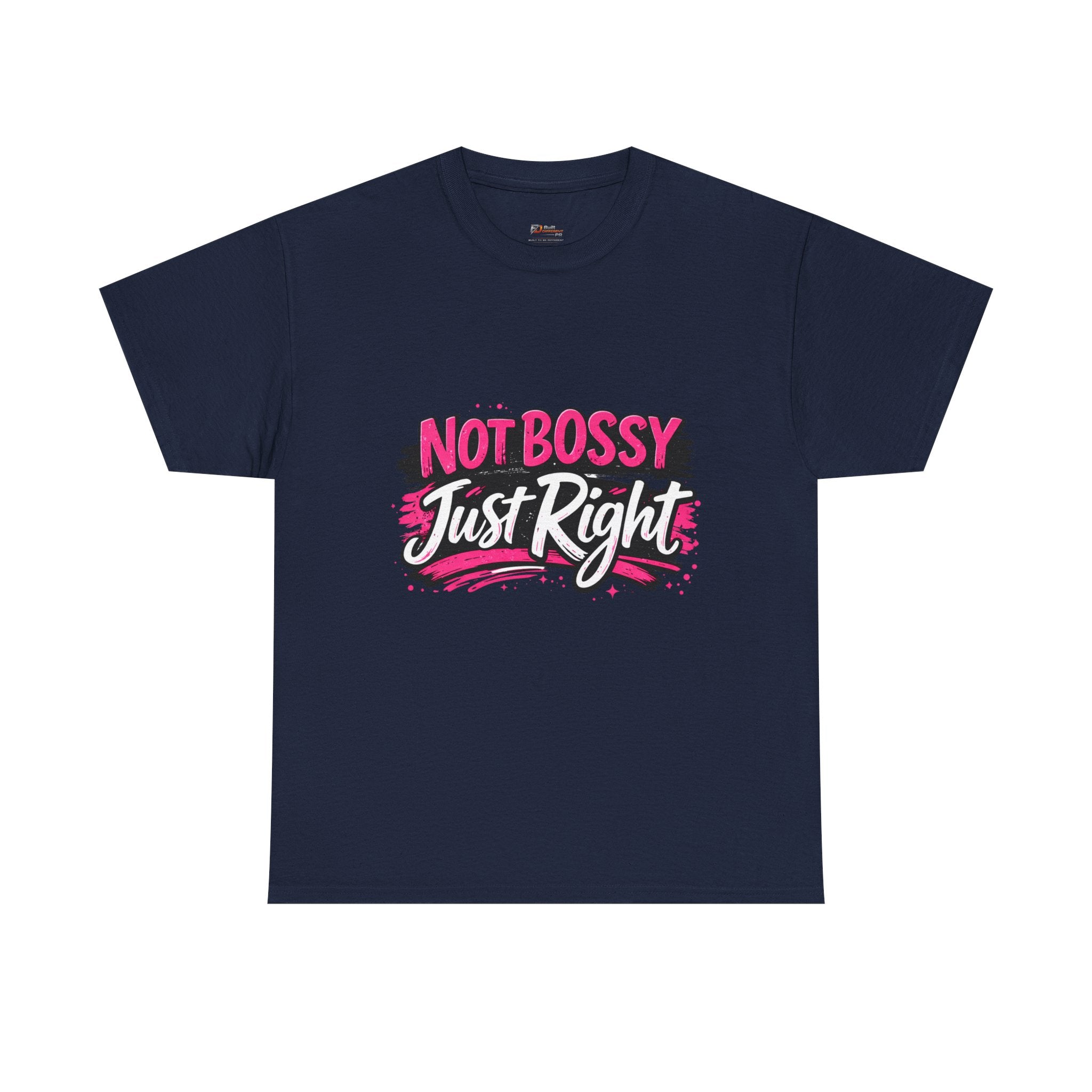 Not Bossy Just Right Tee | Pink Brush Script Graphic Shirt