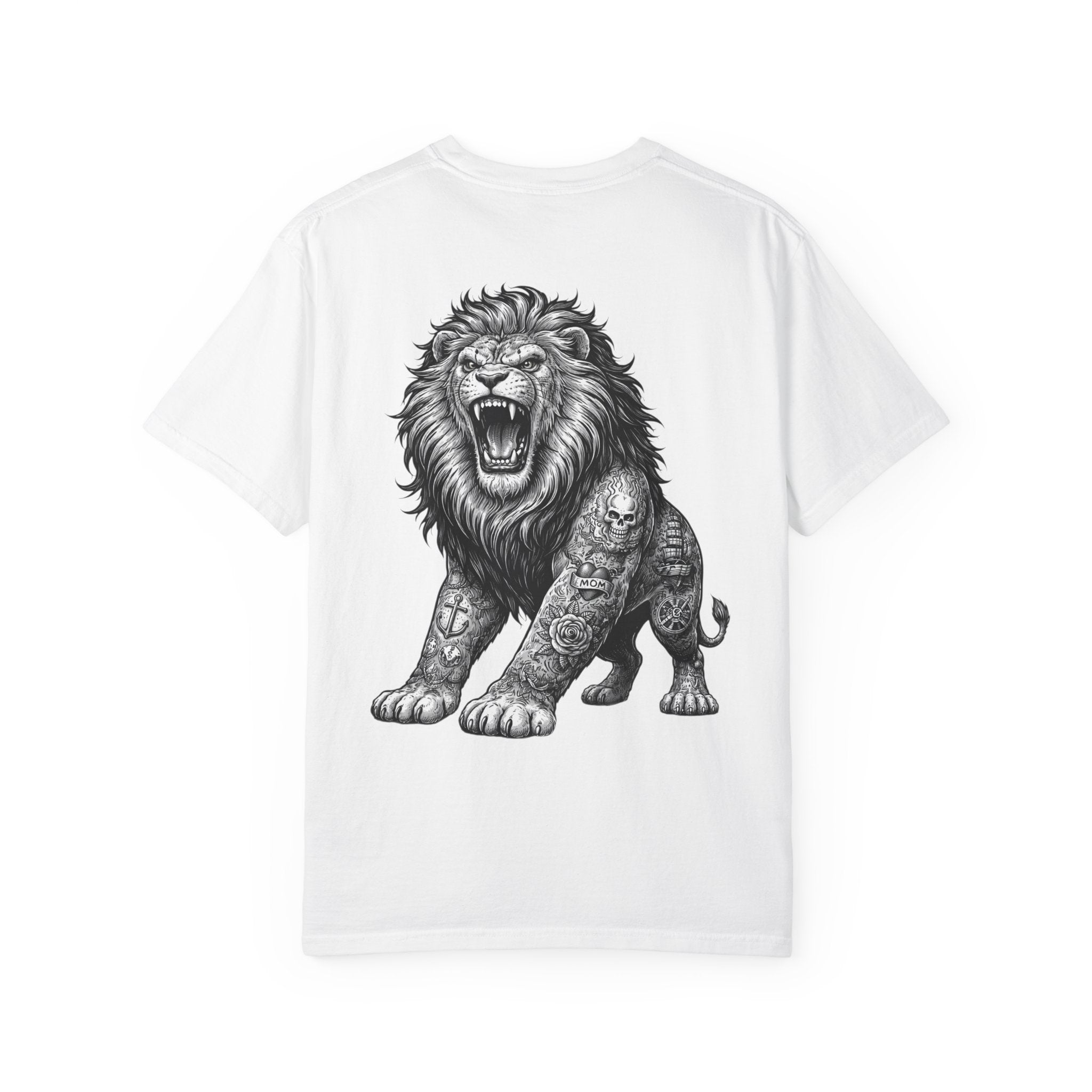 Roaring Tattoo Lion T-Shirt | Graphic Lion Back Print