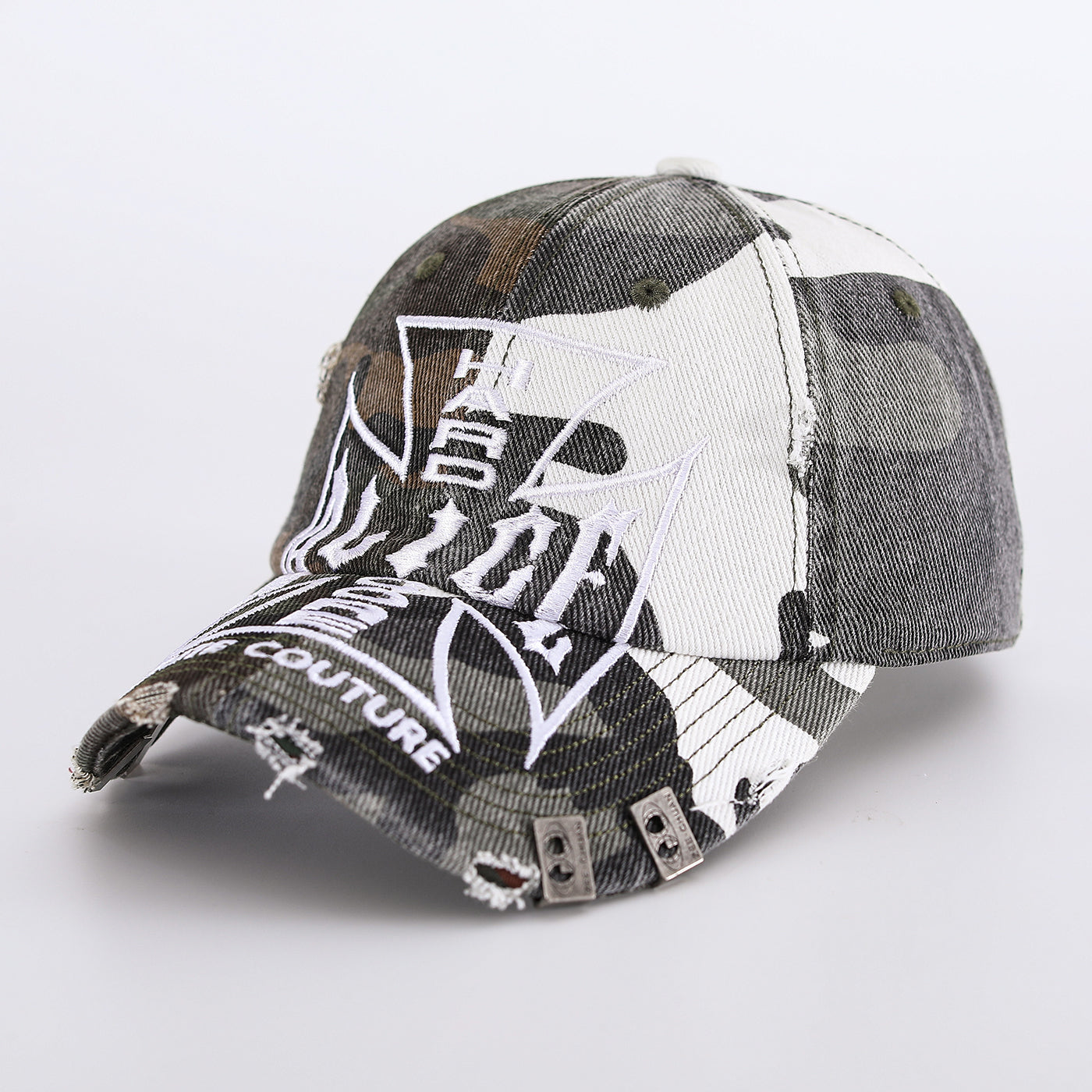 Multi-color Camouflage Embroidered Letters Beveled And Patched Distressed Washed Vintage Trend Baseball Cap Suitable For Street Shopping And Dates