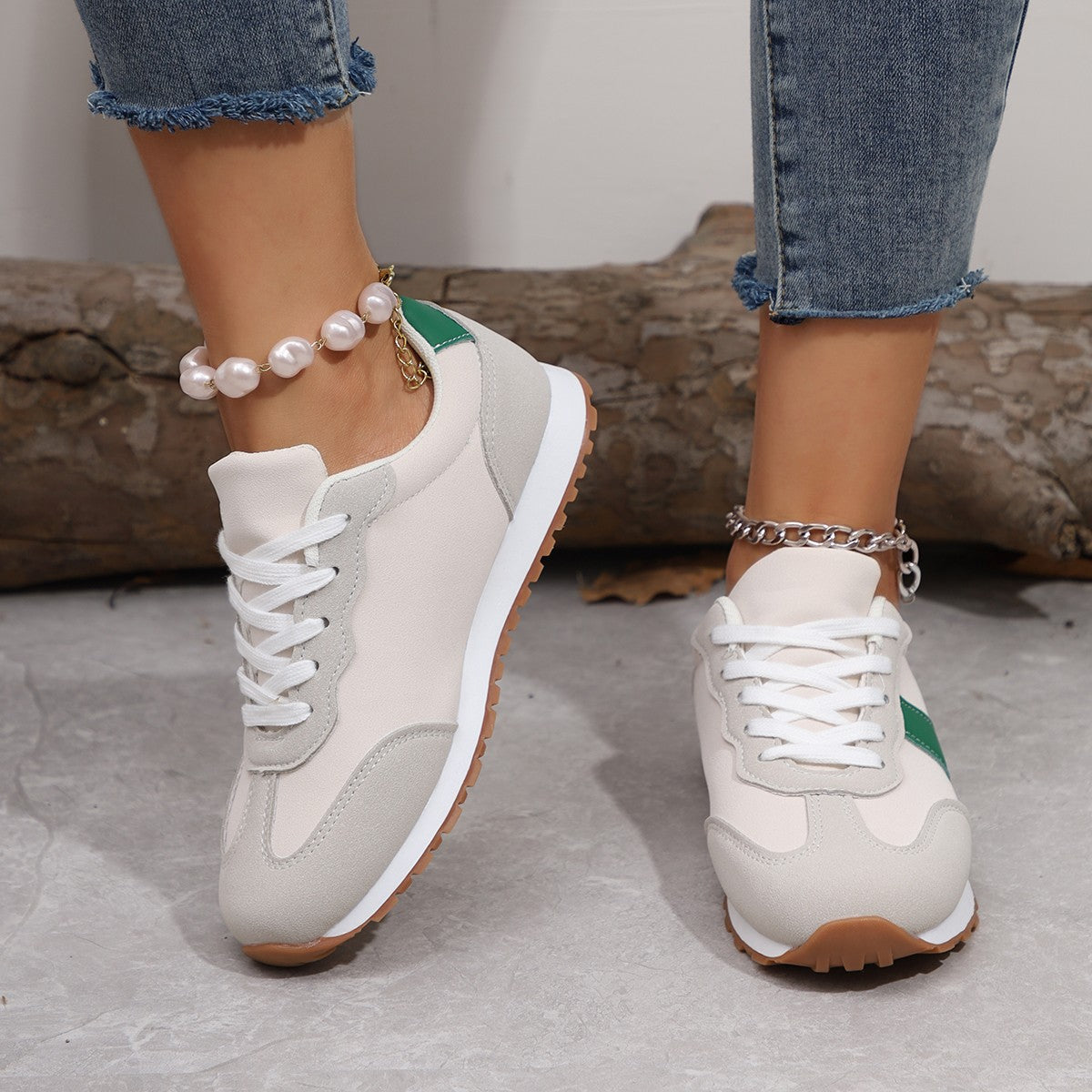 Womens Round-toe Lace-up Casual Thick-soled Elevating Sneakers