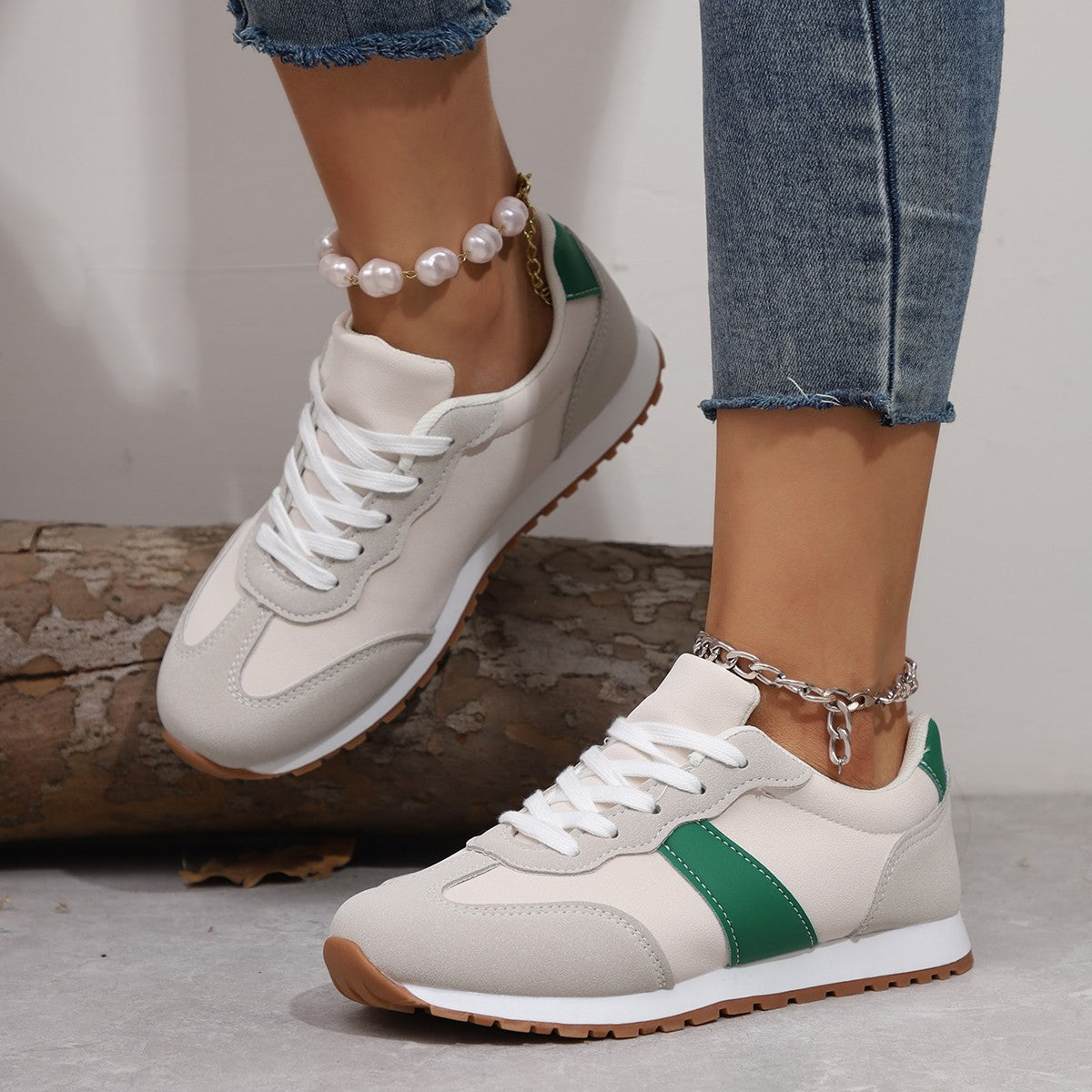 Womens Round-toe Lace-up Casual Thick-soled Elevating Sneakers
